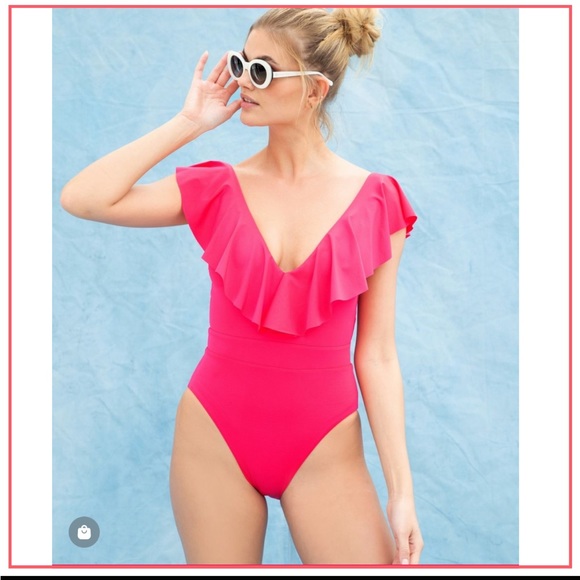 NWT TRINA TURK Monaco Ruffle Over The Shoulder One Piece Swimsuit - Picture 9 of 16
